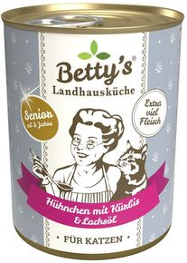 Bettys Landhausküche Cat Nassfutter Senior mit Hühnchen, Kürbis & Lachsöl, 6x400g