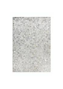 Flachwebeteppich , Grau, Silberfarben , Leder , Rindleder , Patchwork , rechteckig , 160x230 cm , pflegeleicht , Teppiche und Böden, Teppiche, Webteppiche