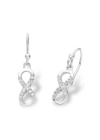 Amor, Damen, Paar Ohrhaken &raquo;Infinity/ Unendlichkeitsschleife&laquo; mit Zirkonia (synth.), silberfarben-wei&szlig; + kristallwei&szlig;, silberfarben-wei&szlig; + 