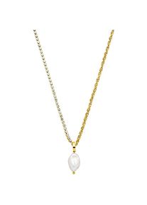 PURELEI, Damen, Kette mit Anh&auml;nger &raquo;Schmuck Geschenk Elua Glitzer&laquo; mit Zirkonia (synth.) - mit S&uuml;&szlig;wasserzuchtperle, gelbgoldfarben-kristallwei&szlig;-wei&szlig;, 