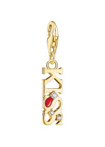 Thomas Sabo, Damen, Charm-Einh&auml;nger &raquo;KISS mit wei&szlig;en Steinen&laquo; mit Zirkonia (synth.), gelbgoldfarben-rot-wei&szlig; + wei&szlig;, gelbgoldfarben-rot-wei&szlig; + wei&szlig;, 