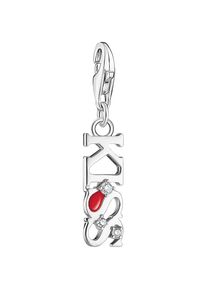 Thomas Sabo , Mädchen,Damen , Charm-Einhänger »KISS mit weißen Steinen« mit Zirkonia (synth.) , silberfarben-rot-weiß + weiß , Charm-Anhänger KISS...