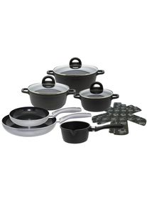 ELO , Topf-Set &raquo;Black, Ducato&laquo; Set, 3 T&ouml;pfe mit Deckel, 1 Stielkasserolle, 2 Bratpfannen, 2 Stapelschutz, 11 Stk. tlg. Aluminiumguss , schwarz