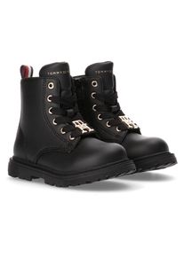 Tommy Hilfiger , Jungen , Schnürboots Winterstiefel, Schnürstiefel, Boots mit goldfarbenem Logo-Emblem , schwarz , 32 , 32 , Modischer Schnürboots...