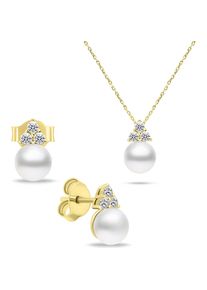 Brilio, Schmuck Set, Timeless Gold Plated Genuine Pearl Jewelry Set SET228Y (Earrings, Necklace), Gold