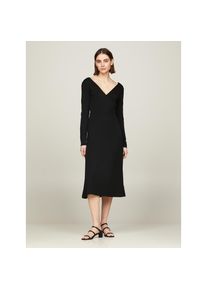 Tommy Hilfiger , Wickelkleid »F&F WRAP MIDI DRESS LS« mit Bindeband , Black , N-Gr , XL (42) -N-Gr , XL (42) , Hochwertiger Materialmix aus...
