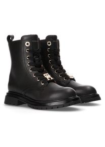 Tommy Hilfiger , Kinder,Jugendliche , Schnürboots Winterstiefel, Schnürstiefel, Boots mit goldfarbenem Logo-Emblem , schwarz , 33 , 33 , Modischer...