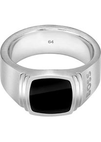 BOSS, Damen, Fingerring &raquo;ODELL&laquo; mit Onyx, edelstahlfarben-schwarz, edelstahlfarben-schwarz, BOSS Schmuck - Herrenring