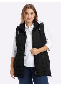 sheego Damen Steppweste im Materialmix in schwarz ,Größe 44, Witt, 100% Polyester. Einsatz: 70% Baumwolle, 30% Polyester. Wattierung: 100% Polyester