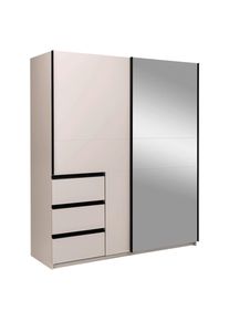 Mid.you Schiebet&uuml;renschrank , Kaschmir , Metall , 2 F&auml;cher , 3 Schubladen , 175x205x61.5 cm , in verschiedenen Gr&ouml;&szlig;en erh&auml;ltlich, Schrankfront mit Spiegel , Schlafzimmer, Kleiderschr&auml;nke, Schwebet&uuml;renschr&auml;nke