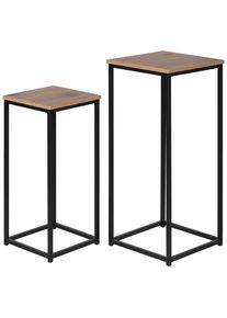 Mid.you Blumentischset , Naturfarben, Schwarz , Metall, Holzwerkstoff , 2-teilig , quadratisch , eckig , 35x30x80 cm , Wohnzimmer, Wohnzimmertische, Blumenst&auml;nder, Blumentische