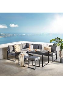 Ambia Garden Dining-Loungeset, Anthrazit, Schwarz, Metall, Glas, Textil, 16-teilig, F&uuml;llung: Schaumstoff,Faserb&auml;llchen, L-Form, 245x172 cm, Tische mit Glasplatte, Gartenm&ouml;bel, Gartengarnituren, Gartenm&ouml;bel-Sets