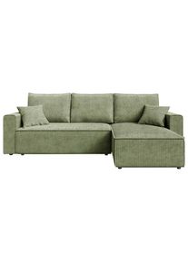 CARRYHOME Ecksofa , Salbeigrün , Textil , Füllung: Schaumstoffflocken,Schaumstoffflocken , Ottomane rechts, seitenverkehrt montierbar, L-Form ,