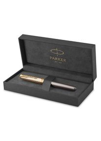 Parker Sonnet Pioneers Collection Fountain Pen | Grey Lacquer with Gold Cap & Trims | Medium Solid Gold Nib | Black Ink and Convertor | Gift Box