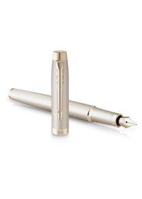 Parker IM Monochrome Füllfederhalter | blaue Tinte | Oberfläche und Zierteile in Champagnerfarben | medium Spitze | Geschenkbox