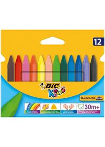 BIC Kids Plastidecor Triangle Dreikant-Wachsmalkreiden - Farblich sortiert, 12er Packung