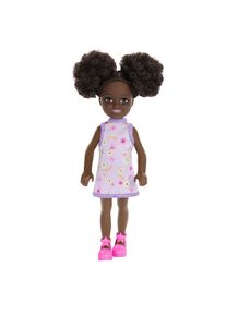 Barbie Chelsea Doll - Purple Floral Dress with Space Buns & Brown Eyes