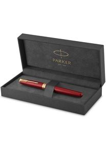 Parker Sonnet Tintenroller | Rote Lackierung mit Goldzierteilen | feine Spitze | Schwarze Tinte | Geschenkbox