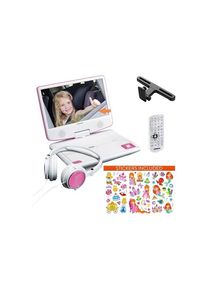 Lenco DVP-920PK - Portable 9" DVD player with USB headphones and mounting bracket - Pink/White