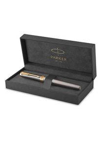 Parker Ingenuity Fountain Pen | Grey Lacquer with Gold Trims | Fine Stainless Steel Nib | Black & Blue Ink Cartridge Refills | Gift Box