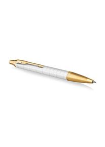 Parker IM Kugelschreiber | Perlfarbene Premium-Lackierung mit goldenen Zierteilen | Mittlere Schreibspitze mit blauer Nachf&uuml;llmine | Geschenkbox