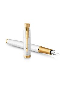 Parker IM F&uuml;ller | Perlfarbene Premium-Lackierung mit goldenen Zierteilen | F&uuml;llfederhalter mit feiner Feder und blauer Tinte | Geschenkbox