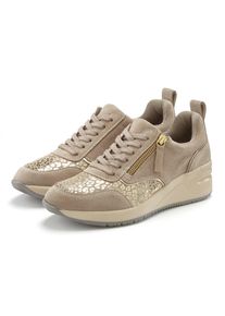 Sneaker Lascana "Freizeitschuh, Halbschuh", Damen, Gr. 40, Mesh, beige, Obermaterial: 100% Rindsleder. Decksohle: 100% Textilmaterial. Futter: 100% Textilmaterial. Laufsohle: 100% Synthetik, Veloursleder, unifarben, Basic, Schuhe Sneaker, aus Leder mit innenliegendem Keilabsatz und Leo-Druck