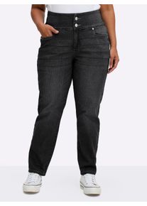 sheego Dames High waist jeans met smalle pijpen in black denim ,maat 54, Witt, 99% Katoen, 1% Elastan