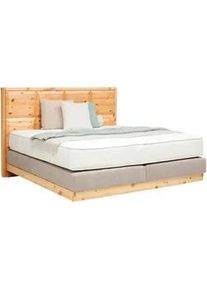 Valnatura Boxspringbett , Zirbelkieferfarben, Hellgrau , Textil , Zirbe,Zirbe , massiv , H2 + H3 , 7-Zonen , Höhe ca. 25 cm , 160x200 cm , Stoffauswahl, in verschiedenen Größen erhältlich, Partnermatratze mit durchgehendem Bezug, Kopfteilauswahl, Härtegradauswahl , Holzmöbel, Holzbetten, Boxspringbetten Holz