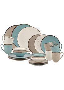 Landscape Kombiservice , Türkis, Weiß, Taupe , Keramik , 24-teilig , Used look , 400 ml,600 ml , Lfgb , Geschirr, Geschirrsets, Kombiservice