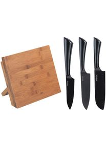 Wenko , Magnet-Messerblock »Modell Mesina mit Messerset« 4 Stk. rostfreier Edelstahl und geräucherter Bambus, FSC -zertifiziert , dunkelbraun , 0