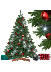 Casaria Kunstkerstboom Premium 150cm + Kerstballen Rood + Lichtsnoer Koudwit