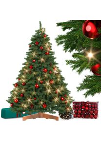 Casaria Kunstkerstboom Premium 180cm + Kerstballen Rood + Lichtsnoer Warmwit