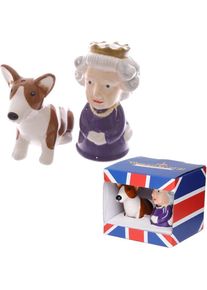 Puckator Queen und Corgi Salz- und Pfefferstreuer Set, Pfeffermühle + Salzmühle
