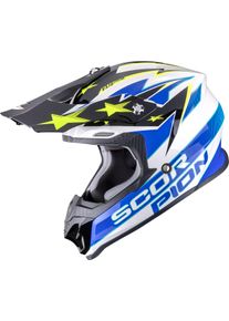 Scorpion VX-16 Evo Air Patriot, casque de motocross , couleur: Blanc/Bleu/Noir/Jaune N&eacute;on , taille: XS
