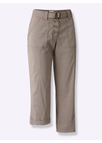 Dames Capribroek met opstroopbare pijpen in taupe ,maat 36, WITT, 98% Katoen, 2% Elastan