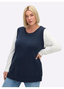 sheego Damen Slip-over met zijsplitten met knoop in dark-blue gemêleerd ,maat 40/42, Witt, 100% Katoen