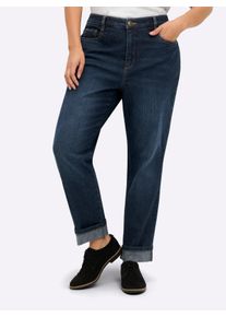 sheego Dames High waist jeans met omgeslagen zoom in dark-blue ,maat 42, Witt, 99% Katoen, 1% Elastan