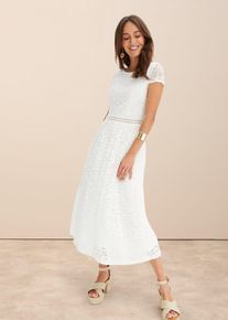 bonprix Sukienka z koronki z szydełkowaną wstawką w talii, biały, 48/50