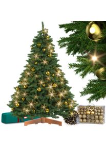 Casaria Kunstkerstboom Premium 180cm + Kerstballen Goud + Lichtsnoer Warmwit