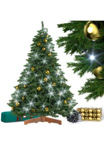 Casaria Kunstkerstboom Premium 150cm + Kerstballen Goud + Lichtsnoer Koudwit