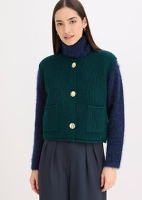 Stickad väst med dekorativa knappar - petrol - storlek 44/46 (L) - bonprix