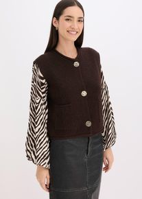 Stickad v&auml;st med dekorativa knappar - brun - storlek 32/34 (XS) - bonprix