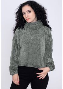 Urban Classics - Ladies Short Chenille Turtleneck Asphalt - Pullover - grå - XS - 100% Polyester,Stickat