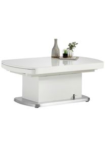 Venda Couchtisch , Wei&szlig; , Metall, Glas, Holzwerkstoff , rechteckig , S&auml;ule, Bodenplatte , 75x50x120 cm , ausziehbar, h&ouml;henverstellbar , Wohnzimmer, Wohnzimmertische, Couchtische, H&ouml;henverstellbare Couchtische