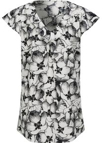 Dames Lange blouse met volant bij de V-hals ecru/antraciet bedrukt Maat 44