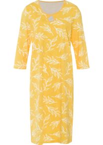 Dames Nachthemd met zijsplitten, puur katoen geel/ecru bedrukt Maat 36/38