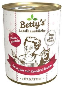 Bettys Landhausküche Cat Nassfutter mit Rind pur & Leinöl, 6x400g