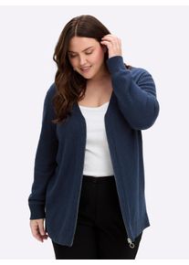 sheego Dames Vest met gemêleerd effect in dark-blue gemêleerd ,maat 56/58, Witt, 100% Katoen