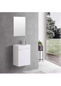 Wei&szlig; Waschplatz Waschbecken Schrank + Spiegel WC G&auml;ste Toilette B